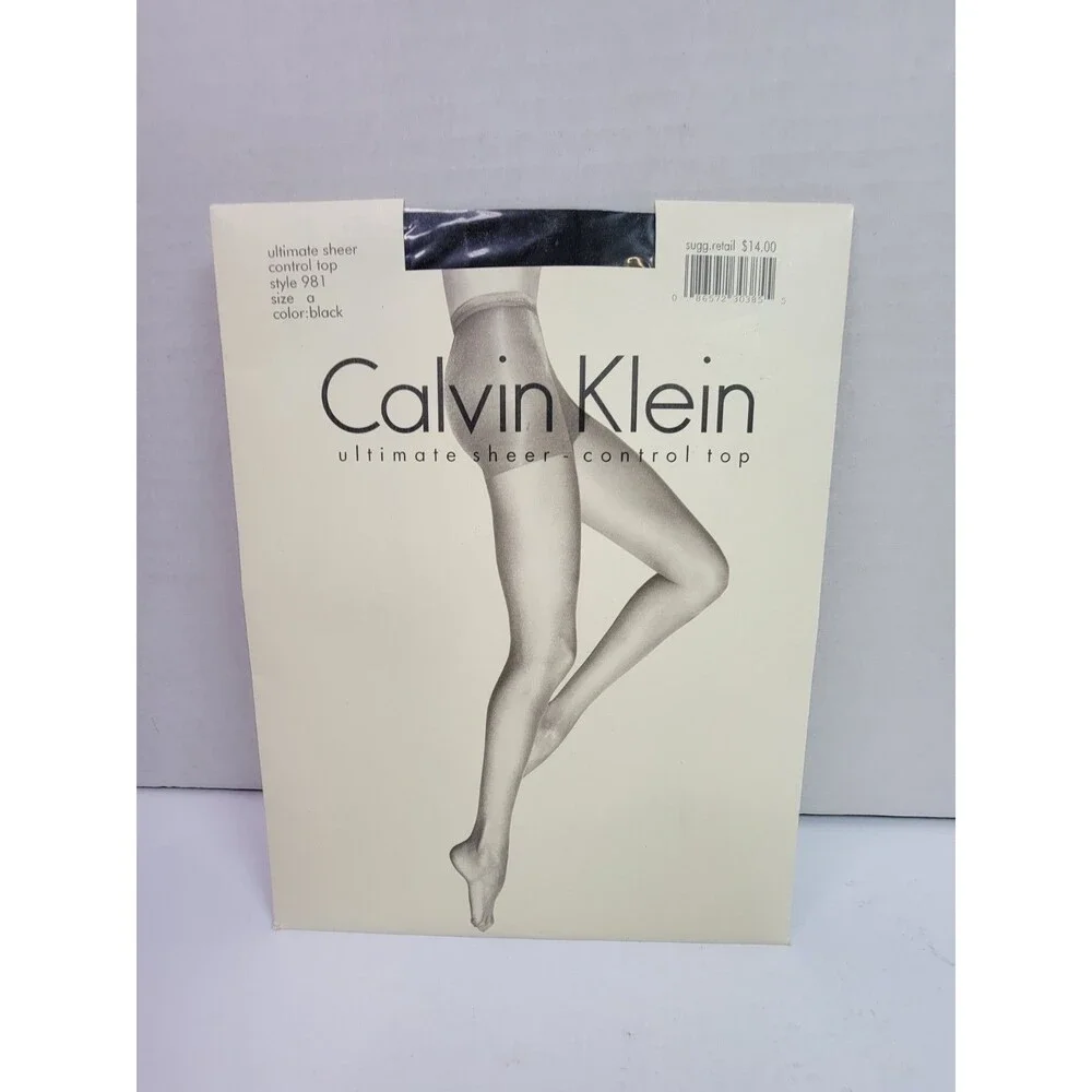 Vintage Calvin Klein Ultimate Sheer Control Top Pantyhose Size A Black Style 981